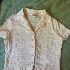 SOLD | Pink Plaid Textured Button-Up Top | Soft Vintage Vibes ♡